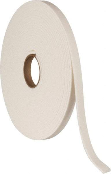 Made in USA - 1/4" Thick x 1" Wide x 50' Long White Closed Cell Polyethylene Foam Rubber Roll - Stock Length, Adhesive Back, 2 Lb/Cu Ft Density, -20°F to 170°F - Exact Tool & Supply