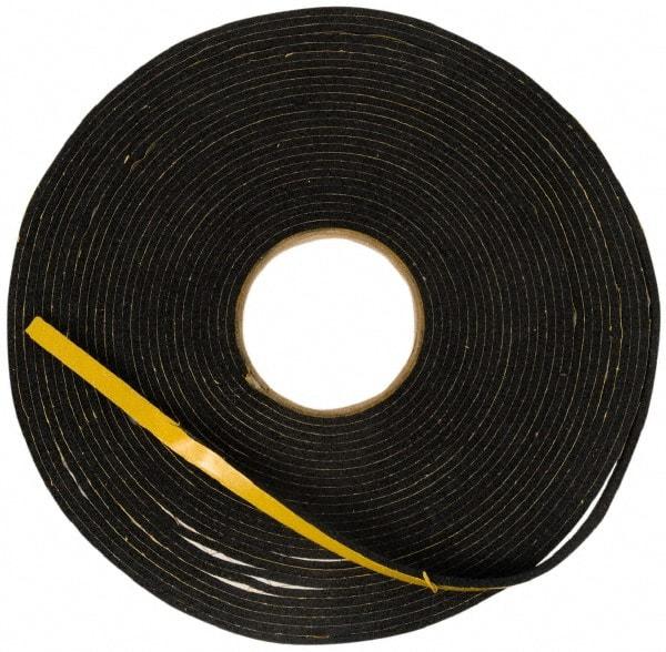 Made in USA - 5/32" Thick x 5/8" Wide x 50' Long Black Open Cell Natural Foam Rubber Roll - Stock Length, Adhesive Back, 24 to 30 Lb/Cu Ft Density, -20°F to 160°F - Exact Tool & Supply