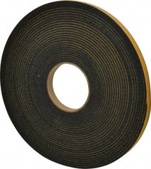 Made in USA - 5/32" Thick x 1/2" Wide x 50' Long Black Open Cell Natural Foam Rubber Roll - Stock Length, Adhesive Back, 24 to 30 Lb/Cu Ft Density, -20°F to 160°F - Exact Tool & Supply