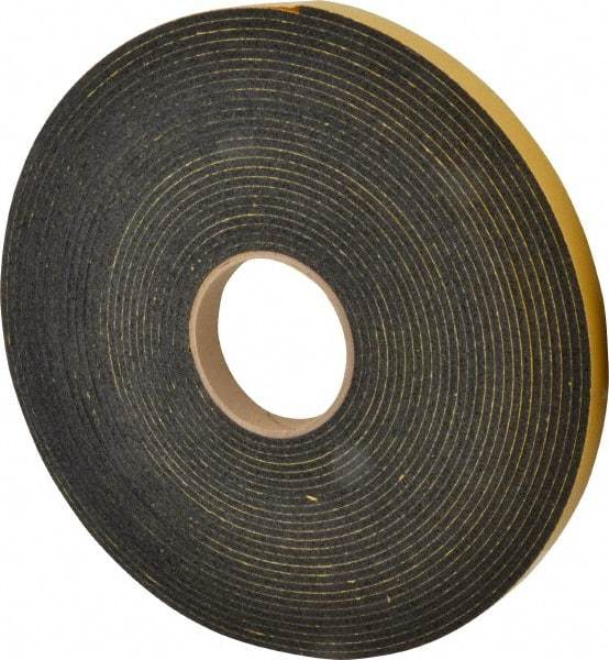 Made in USA - 5/32" Thick x 3/4" Wide x 50' Long Black Open Cell Natural Foam Rubber Roll - Stock Length, Adhesive Back, 24 to 30 Lb/Cu Ft Density, -20°F to 160°F - Exact Tool & Supply