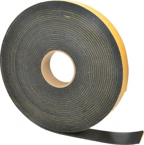 Made in USA - 5/32" Thick x 1-1/2" Wide x 50' Long Black Open Cell Natural Foam Rubber Roll - Stock Length, Adhesive Back, 24 to 30 Lb/Cu Ft Density, -20°F to 160°F - Exact Tool & Supply