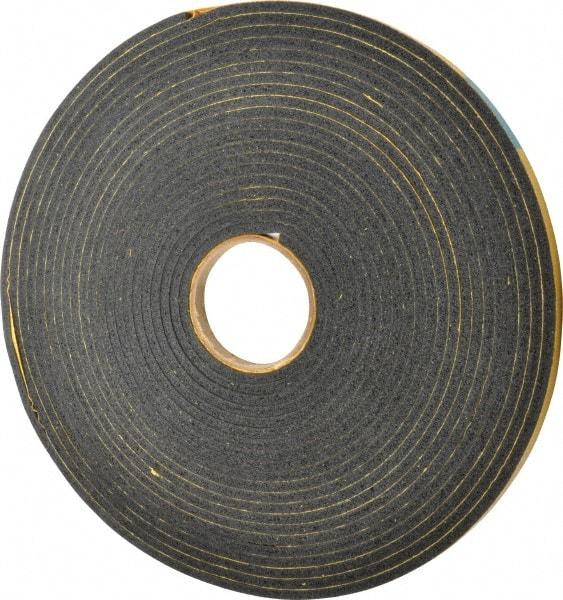 Made in USA - 1/4" Thick x 1/2" Wide x 50' Long Black Open Cell Natural Foam Rubber Roll - Stock Length, Adhesive Back, 24 to 30 Lb/Cu Ft Density, -20°F to 160°F - Exact Tool & Supply