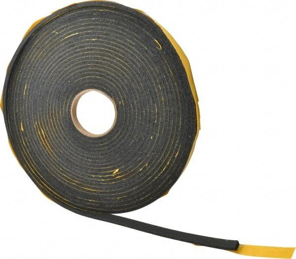 Made in USA - 1/4" Thick x 5/8" Wide x 50' Long Black Open Cell Natural Foam Rubber Roll - Stock Length, Adhesive Back, 24 to 30 Lb/Cu Ft Density, -20°F to 160°F - Exact Tool & Supply