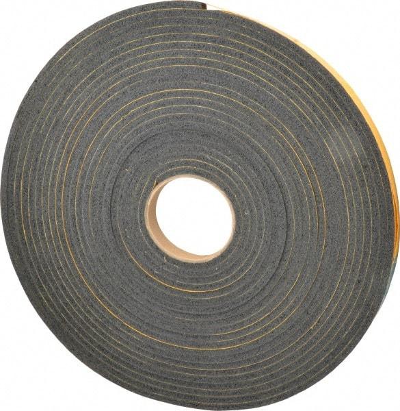 Made in USA - 1/4" Thick x 3/4" Wide x 50' Long Black Open Cell Natural Foam Rubber Roll - Stock Length, Adhesive Back, 24 to 30 Lb/Cu Ft Density, -20°F to 160°F - Exact Tool & Supply