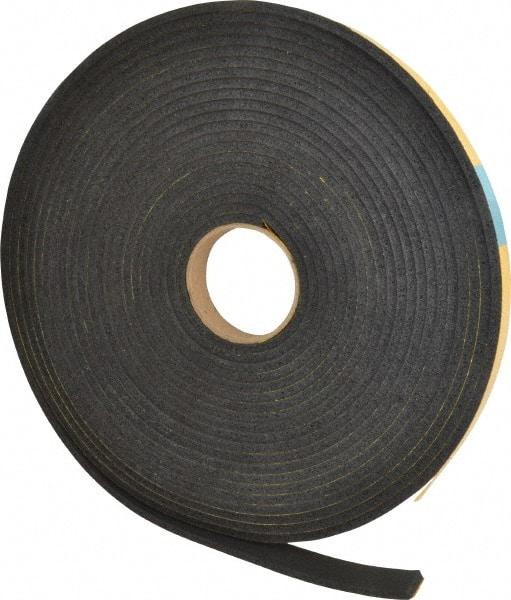 Made in USA - 1/4" Thick x 1" Wide x 50' Long Black Open Cell Natural Foam Rubber Roll - Stock Length, Adhesive Back, 24 to 30 Lb/Cu Ft Density, -20°F to 160°F - Exact Tool & Supply