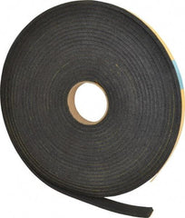Made in USA - 1/4" Thick x 1" Wide x 50' Long Black Open Cell Natural Foam Rubber Roll - Stock Length, Adhesive Back, 24 to 30 Lb/Cu Ft Density, -20°F to 160°F - Exact Tool & Supply