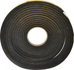 Made in USA - 5/16" Thick x 3/8" Wide x 25' Long Black Open Cell Natural Foam Rubber Roll - Stock Length, Adhesive Back, 24 to 30 Lb/Cu Ft Density, -20°F to 160°F - Exact Tool & Supply