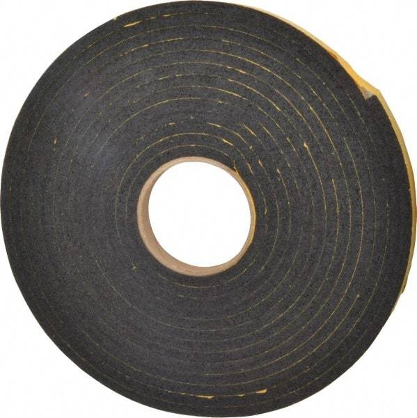 Made in USA - 5/16" Thick x 3/4" Wide x 25' Long Black Open Cell Natural Foam Rubber Roll - Stock Length, Adhesive Back, 24 to 30 Lb/Cu Ft Density, -20°F to 160°F - Exact Tool & Supply
