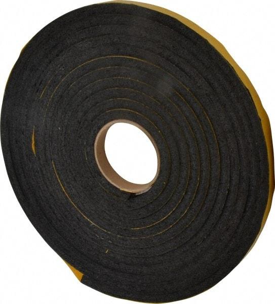 Made in USA - 7/16" Thick x 5/8" Wide x 25' Long Black Open Cell Natural Foam Rubber Roll - Stock Length, Adhesive Back, 24 to 30 Lb/Cu Ft Density, -20°F to 160°F - Exact Tool & Supply