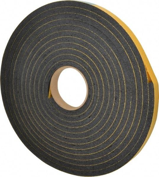 Made in USA - 7/16" Thick x 3/4" Wide x 25' Long Black Open Cell Natural Foam Rubber Roll - Stock Length, Adhesive Back, 24 to 30 Lb/Cu Ft Density, -20°F to 160°F - Exact Tool & Supply