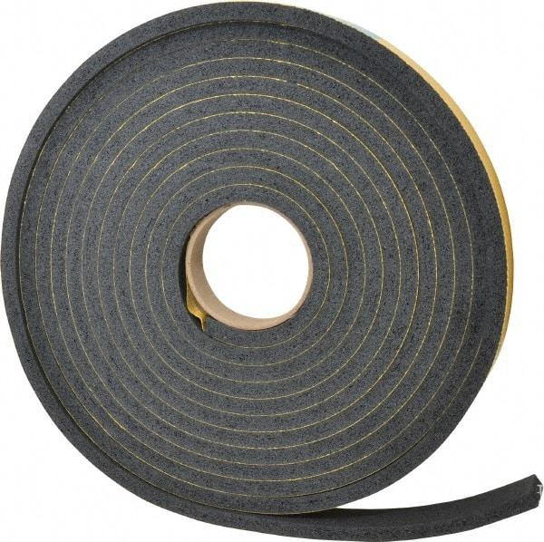 Made in USA - 7/16" Thick x 1" Wide x 25' Long Black Open Cell Natural Foam Rubber Roll - Stock Length, Adhesive Back, 24 to 30 Lb/Cu Ft Density, -20°F to 160°F - Exact Tool & Supply
