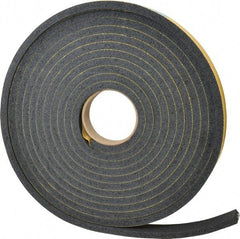 Made in USA - 7/16" Thick x 1" Wide x 25' Long Black Open Cell Natural Foam Rubber Roll - Stock Length, Adhesive Back, 24 to 30 Lb/Cu Ft Density, -20°F to 160°F - Exact Tool & Supply
