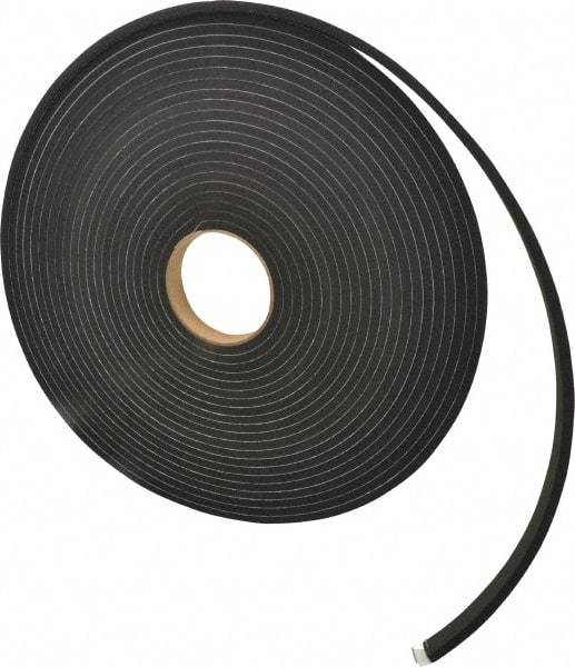 Made in USA - 1/4" Thick x 3/4" Wide x 50' Long Black Closed Cell Neoprene-Blend Spring Rubber Roll - Stock Length, Adhesive Back, 8 to 11 Lb/Cu Ft Density, -40°F to 158°F - Exact Tool & Supply