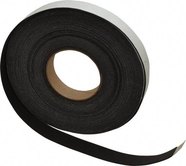Made in USA - 1/16" Thick x 1" Wide x 50' Long Black Closed Cell Neoprene-Blend Spring Rubber Roll - Stock Length, Adhesive Back, 8 to 11 Lb/Cu Ft Density, -40°F to 158°F - Exact Tool & Supply