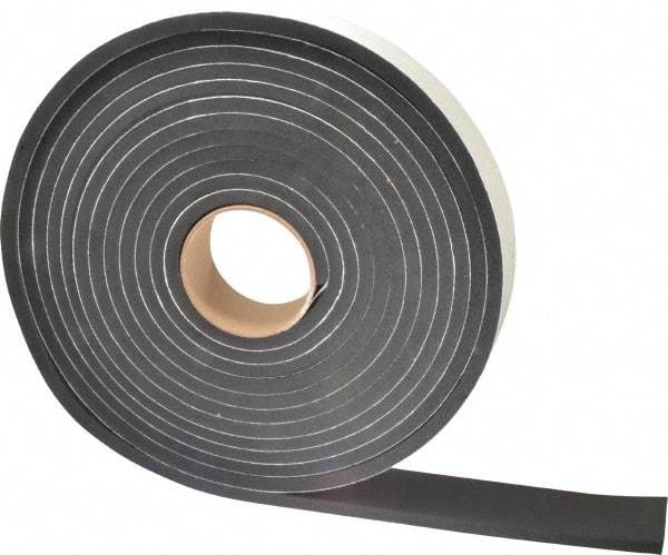 Made in USA - 3/8" Thick x 2" Wide x 25' Long Black Closed Cell Neoprene-Blend Spring Rubber Roll - Stock Length, Adhesive Back, 8 to 11 Lb/Cu Ft Density, -40°F to 158°F - Exact Tool & Supply