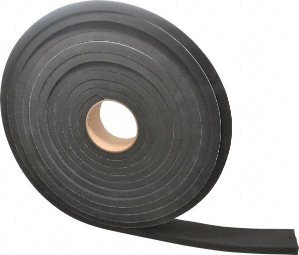 Made in USA - 1/2" Thick x 2" Wide x 25' Long Black Closed Cell Neoprene-Blend Spring Rubber Roll - Stock Length, Adhesive Back, 8 to 11 Lb/Cu Ft Density, -40°F to 158°F - Exact Tool & Supply