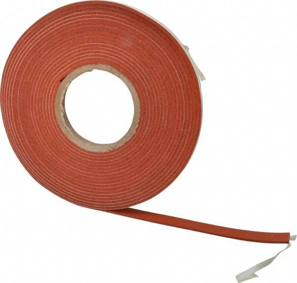 Made in USA - 1/8" Thick x 1/2" Wide x 30' Long Tan-Orange Closed Cell Silicone Foam Rubber Roll - Stock Length, Adhesive Back, 33 Lb/Cu Ft Density, -100°F to 500°F - Exact Tool & Supply