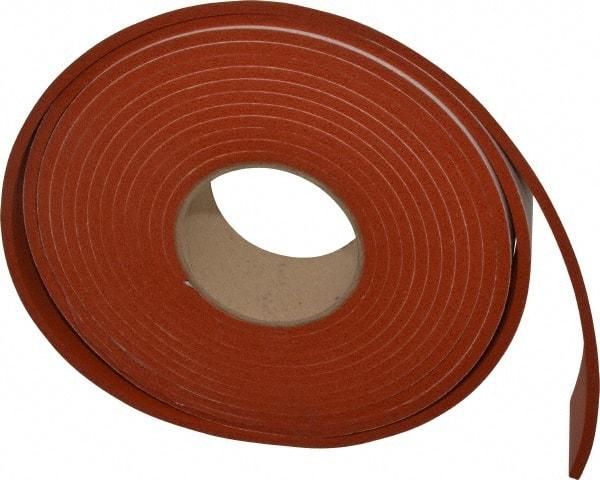 Made in USA - 3/16" Thick x 2" Wide x 20' Long Tan-Orange Closed Cell Silicone Foam Rubber Roll - Stock Length, Adhesive Back, 33 Lb/Cu Ft Density, -100°F to 500°F - Exact Tool & Supply