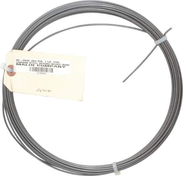 Value Collection - 34 Gage, 0.094 Inch Diameter x 43 Ft. Long, High Carbon Steel, Tempered Music Wire Coil - ASTM A228, 1 Lb. Shipping Weight - Exact Tool & Supply