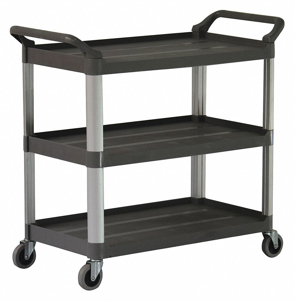 Plastic Flat Handle Deep Shelf Utility Cart, 550 lb. Load Capacity, Number of Shelves: 3