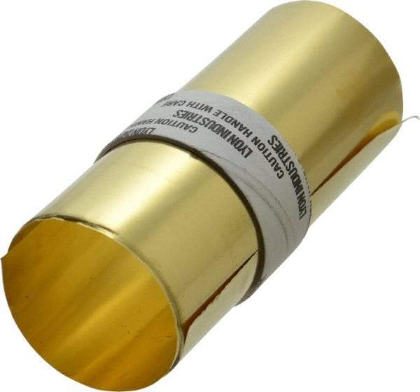 Made in USA - 5 Ft. Long x 6 Inch Wide x 0.0015 Inch Thick, Roll Shim Stock - Brass - Exact Tool & Supply