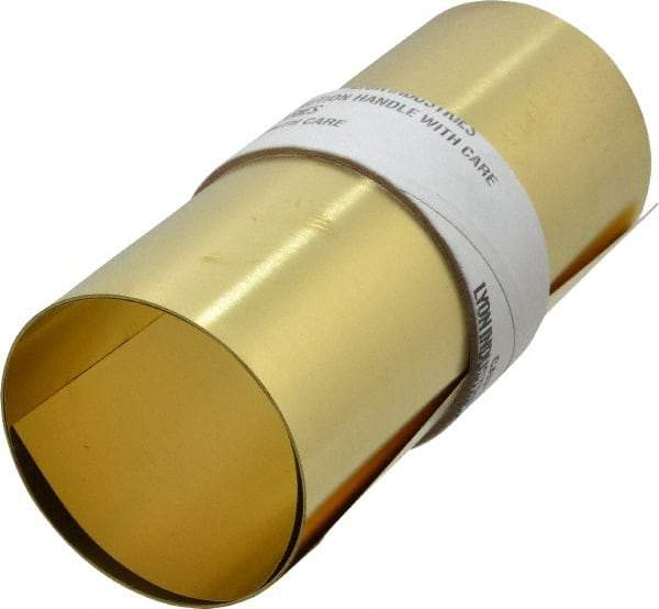 Made in USA - 5 Ft. Long x 6 Inch Wide x 0.004 Inch Thick, Roll Shim Stock - Brass - Exact Tool & Supply