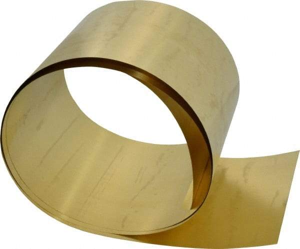 Made in USA - 5 Ft. Long x 6 Inch Wide x 0.005 Inch Thick, Roll Shim Stock - Brass - Exact Tool & Supply