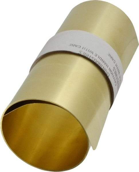 Made in USA - 5 Ft. Long x 6 Inch Wide x 0.006 Inch Thick, Roll Shim Stock - Brass - Exact Tool & Supply