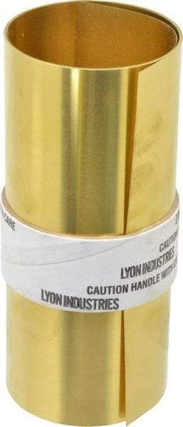 Made in USA - 5 Ft. Long x 6 Inch Wide x 0.007 Inch Thick, Roll Shim Stock - Brass - Exact Tool & Supply