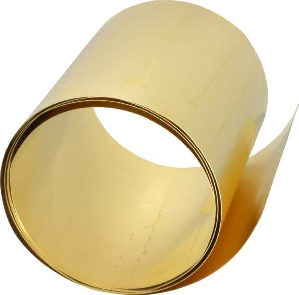Made in USA - 5 Ft. Long x 6 Inch Wide x 0.01 Inch Thick, Roll Shim Stock - Brass - Exact Tool & Supply
