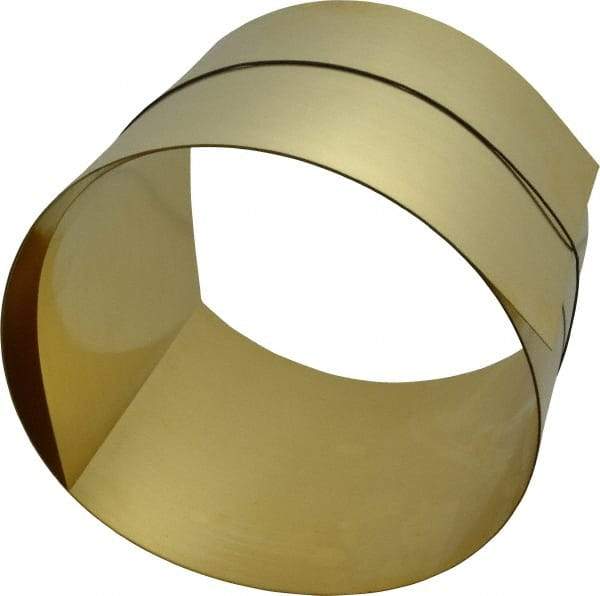 Made in USA - 5 Ft. Long x 6 Inch Wide x 0.015 Inch Thick, Roll Shim Stock - Brass - Exact Tool & Supply