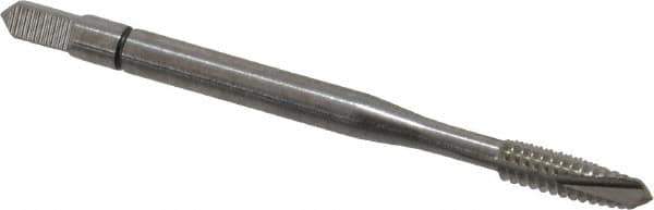 Balax - #6-32 UNC, 3 Flute, Bright Finish, Powdered Metal Spiral Point Tap - Plug Chamfer, Right Hand Thread, 2" OAL, 0.48" Thread Length, 0.141" Shank Diam, Series BX100 - Exact Tool & Supply