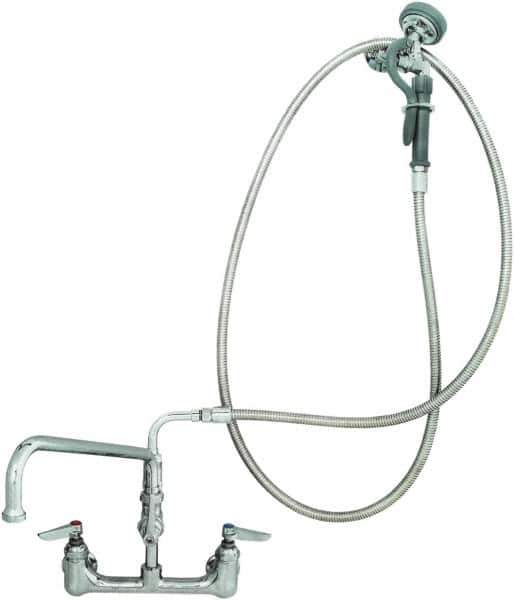 T&S Brass - Riser with Spring Guide, 2 Way Design, Wall Mount, Pre Rinse Faucet Assembly - Lever Handle - Exact Tool & Supply