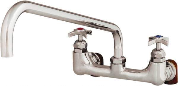 T&S Brass - Straight Spout, 2 Way Design, Wall Mount, Industrial Sink Faucet - 18 Inch Spout, 4 Spoke Handle - Exact Tool & Supply