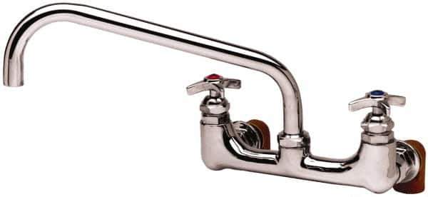 T&S Brass - Straight Spout, 2 Way Design, Wall Mount, Industrial Sink Faucet - 12 Inch Spout, 4 Spoke Handle - Exact Tool & Supply