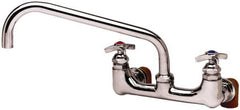T&S Brass - Straight Spout, 2 Way Design, Wall Mount, Industrial Sink Faucet - 12 Inch Spout, 4 Spoke Handle - Exact Tool & Supply
