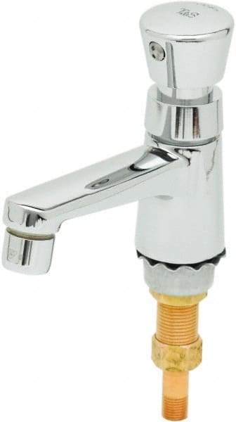 T&S Brass - Push Button Handle, Deck Mounted Bathroom Faucet - Metering Faucet, No Drain, Standard Spout - Exact Tool & Supply