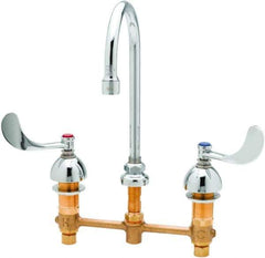 T&S Brass - Faucet Mount, Deck Mount Faucet without Spray - Two Handle, Wrist Blade Handle, Swivel Gooseneck Spout, No Drain - Exact Tool & Supply