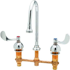 T&S Brass - Faucet Mount, Deck Mount Faucet without Spray - Two Handle, Wrist Blade Handle, Spread Rigid Gooseneck Spout, No Drain - Exact Tool & Supply