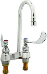 T&S Brass - Faucet Mount, Deck Mount Faucet without Spray - Two Handle, Wrist Blade Handle, Rigid Gooseneck Spout, No Drain - Exact Tool & Supply