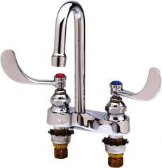 T&S Brass - Faucet Mount, Deck Mount Faucet without Spray - Two Handle, Wrist Blade Handle, Gooseneck Spout, No Drain - Exact Tool & Supply