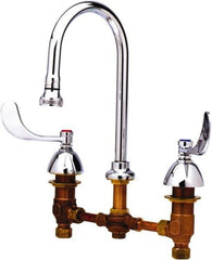 T&S Brass - Faucet Mount, Deck Mount Faucet without Spray - Two Handle, Wrist Blade Handle, Spread Rigid Gooseneck Spout, No Drain - Exact Tool & Supply