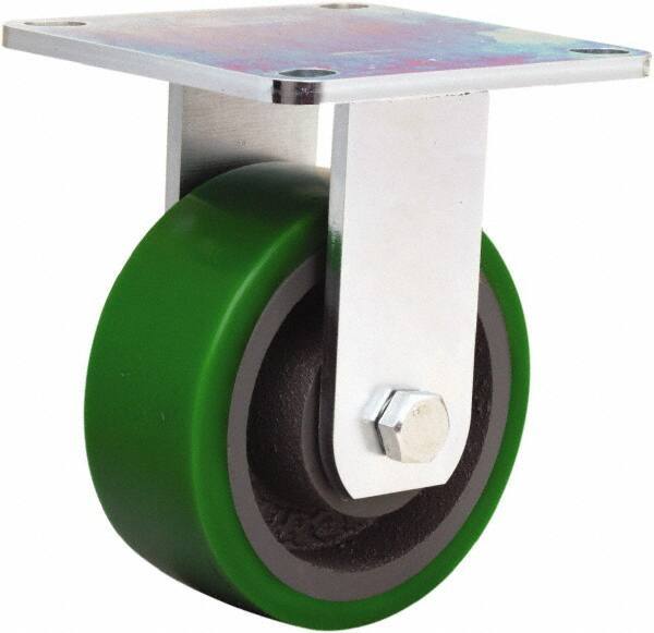 Hamilton - 5" Diam x 2" Wide x 6-1/2" OAH Top Plate Mount Rigid Caster - Polyurethane Mold onto Cast Iron Center, 900 Lb Capacity, Sealed Precision Ball Bearing, 5 x 5-1/2" Plate - Exact Tool & Supply