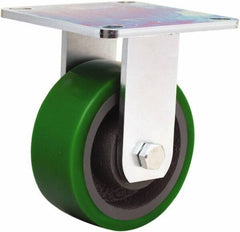 Hamilton - 5" Diam x 2" Wide x 6-1/2" OAH Top Plate Mount Rigid Caster - Polyurethane Mold onto Cast Iron Center, 900 Lb Capacity, Sealed Precision Ball Bearing, 5 x 5-1/2" Plate - Exact Tool & Supply