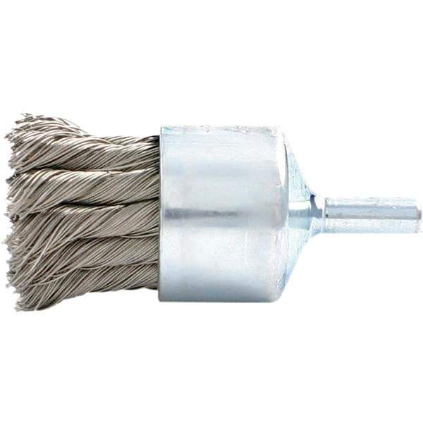 Brush Research Mfg. - 1.13" Brush Diam, Knotted, End Brush - 1/4" Diam Steel Shank, 20,000 Max RPM - Exact Tool & Supply