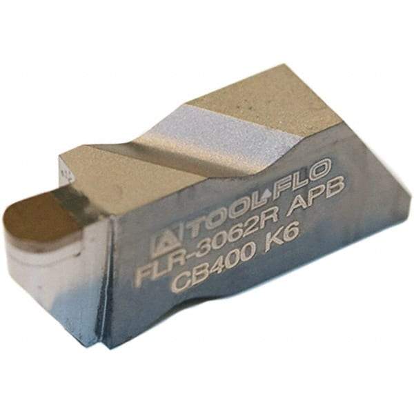 Tool-Flo - 3062FLR Grade CB400, 3.18mm Cutting Width PCBN Grooving Insert - 0.18" Max Depth of Cut, Right Hand, 1/16" Corner Radius - Exact Tool & Supply