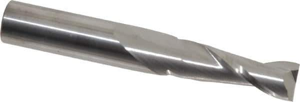 SGS - 21/64", 1" LOC, 3/8" Shank Diam, 2-1/2" OAL, 2 Flute, Solid Carbide Square End Mill - Single End, Uncoated, Spiral Flute, 30° Helix, Centercutting, Right Hand Cut, Right Hand Flute, Series 3 - Exact Tool & Supply