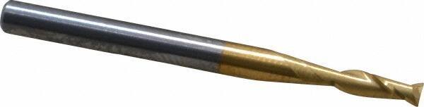 SGS - 3/32", 9/32" LOC, 1/8" Shank Diam, 1-1/2" OAL, 2 Flute, Solid Carbide Square End Mill - Single End, TiN Finish, Spiral Flute, 30° Helix, Centercutting, Right Hand Cut, Right Hand Flute, Series 3 - Exact Tool & Supply
