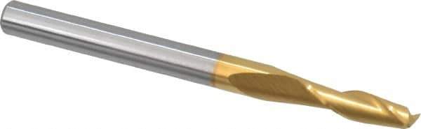 SGS - 7/64", 3/8" LOC, 1/8" Shank Diam, 1-1/2" OAL, 2 Flute, Solid Carbide Square End Mill - Single End, TiN Finish, Spiral Flute, 30° Helix, Centercutting, Right Hand Cut, Right Hand Flute, Series 3 - Exact Tool & Supply