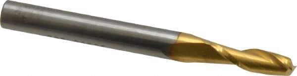 SGS - 13/64", 5/8" LOC, 1/4" Shank Diam, 2-1/2" OAL, 2 Flute, Solid Carbide Square End Mill - Single End, TiN Finish, Spiral Flute, 30° Helix, Centercutting, Right Hand Cut, Right Hand Flute, Series 3 - Exact Tool & Supply